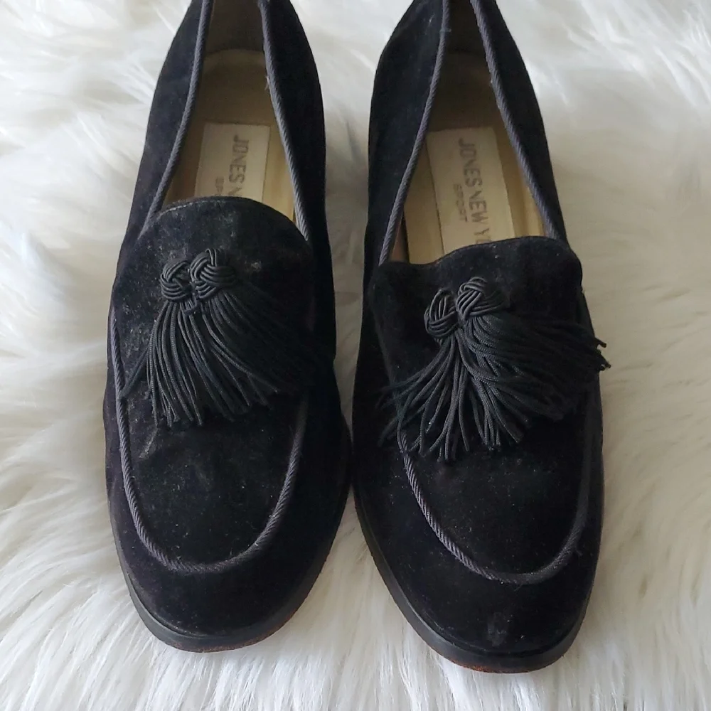 Jones New York Black Vintage Suede Slip On Loafers with Embroidered Design 6.5 - Picture 12 of 15